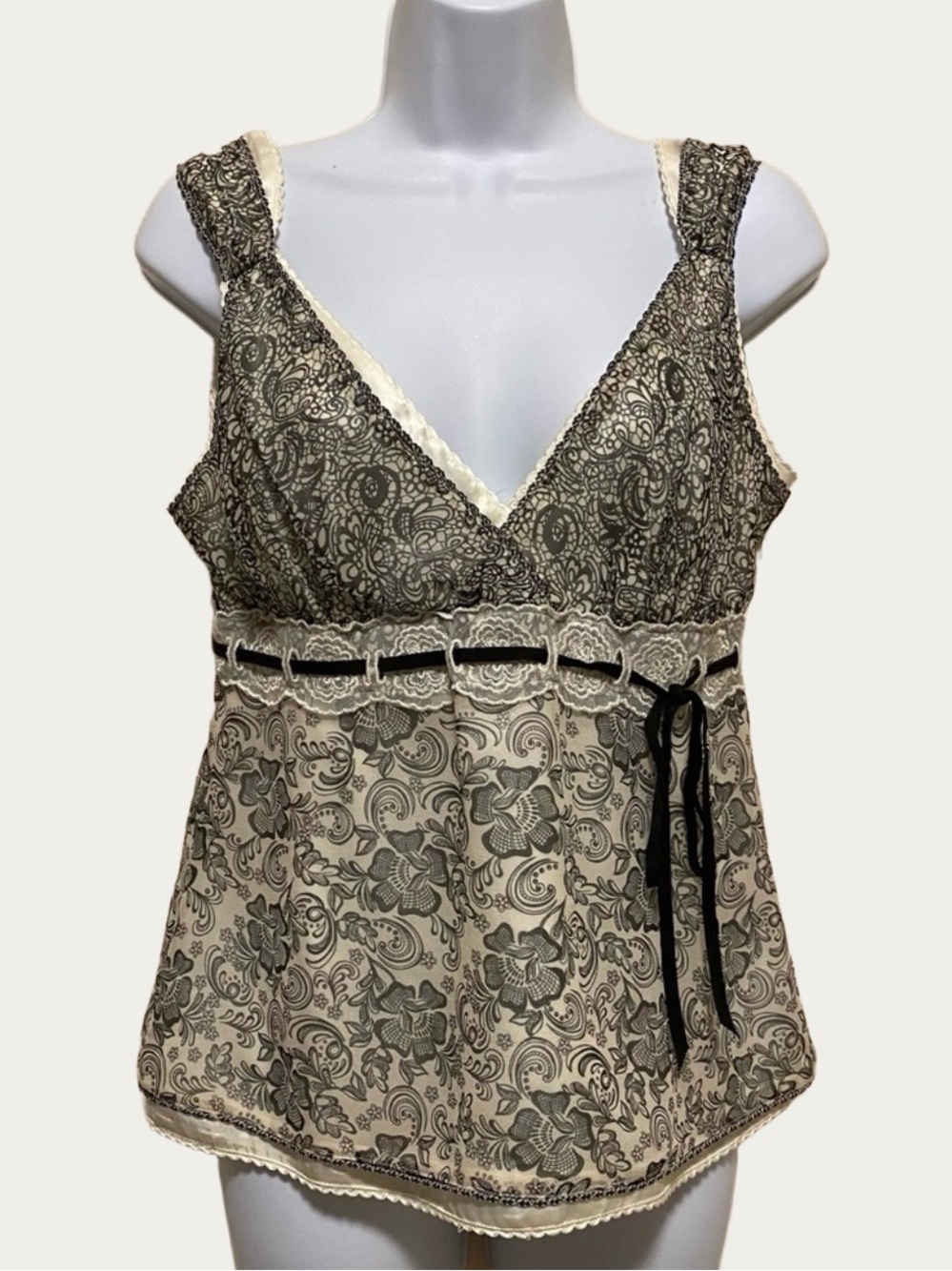WHBM Silk Sleeveless Cami Blouse Abstract Paisley Floral Feminine SZ Small